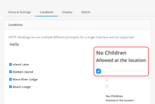 Select the No Children option under the Locations tab in your ResNova site